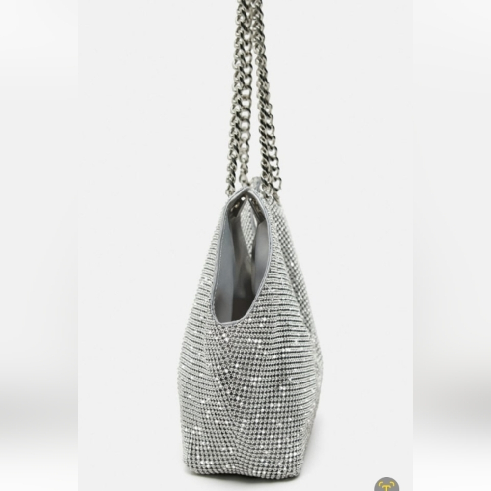 Zara Rhinestones Mini Silver Sparkly Tote - Picture 11 of 12
